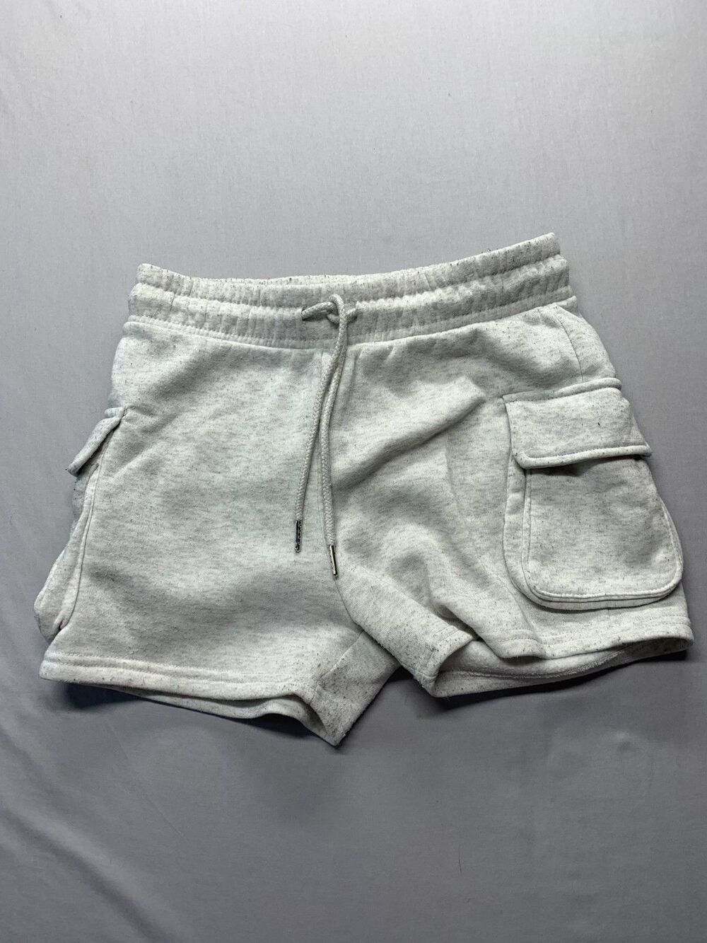 Womens  Gray Fleece Cargo Mini Skirt Drawstring Elastic Waist Pockets M